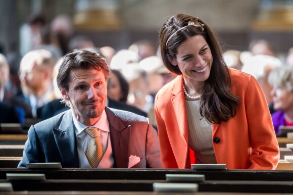 Patrick Sommerlath et sa femme Maline - La famille royale suédoise assiste au te Deum en l'honneur de la naissance du prince Alexander en la chapelle du palais royal de Stockholm, le 22 avril 2016.