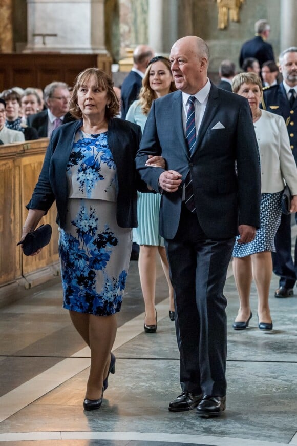 Marie Hellqvist, Erik Hellqvist (les parents de la princesse Sofia) - La famille royale suédoise assiste au te Deum en l'honneur de la naissance du prince Alexander en la chapelle du palais royal de Stockholm, le 22 avril 2016.