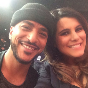 Karine Ferri et Slimane dans les coulisses de "The Voice 5", samedi 23 avril 2016.