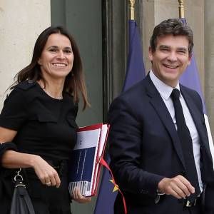 Arnaud Montebourg et Aurélie Filipetti sur le perron de l'Elysée le 18 septembre 2013