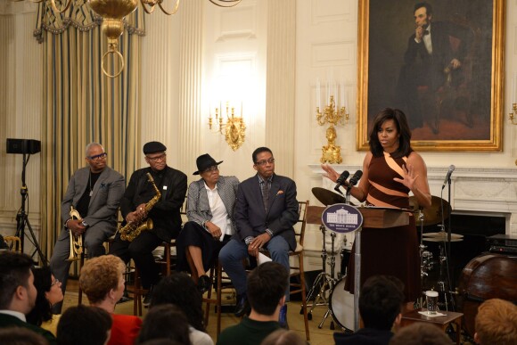 Terrence Blanchard, Bobby Watson, Dee Dee Bridgewater et Herbie Hancock - La première dame Michelle Obama reçoit des musiciens et chanteurs réputés à la Maison Blanche lors du Festival international de jazz à Washington, le 29 avril 2016 © Christy Bowe/Globe Photos via Bestimage29/04/2016 - Washington