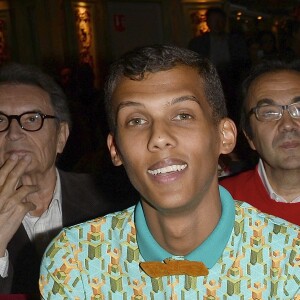 Stromae - Line Renaud et Stromae inaugurent leur double de cire au Musée Grévin à Paris le 12 octobre 2014.