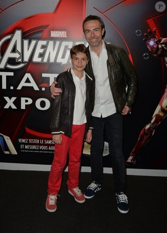Matthieu Gonet et son fils Alexandre - Vernissage de l'exposition "Marvel Avengers S.T.A.T.I.O.N." à La Défense le 3 mai 2016. © Veeren/Bestimage