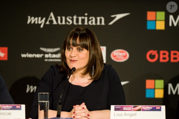 Lisa Angell, en conférence de presse à l'Eurovision à Vienne le 20 mai 2015