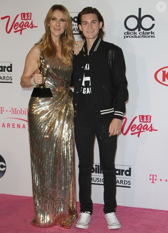 Céline Dion et son fils René-Charles dans la salle de presse de la soirée des Billboard Music Awards au T-Mobile Arena à Las Vegas, le 22 mai 2016