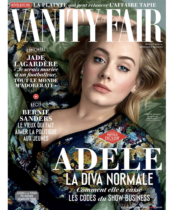 Adele en couverture de l'édition française de "Vanity Fair", en kiosques le 25 mai 2016.