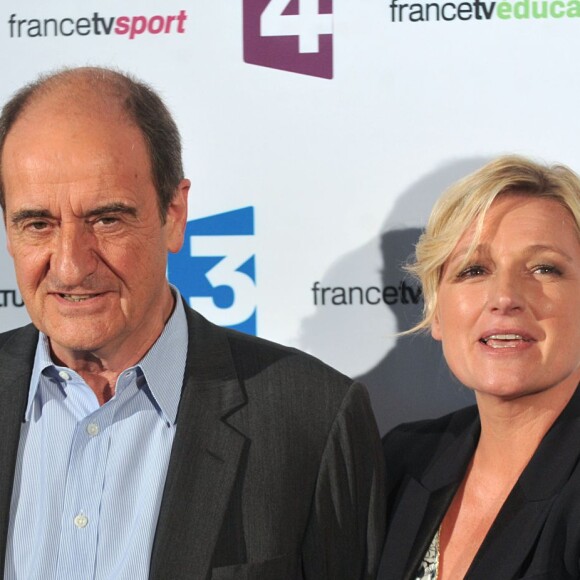 Pierre Lescure et Anne-Élisabeth Lemoine - Conférence de presse de rentrée de France Télévisions au Palais de Tokyo à Paris, le 26 août 2014.