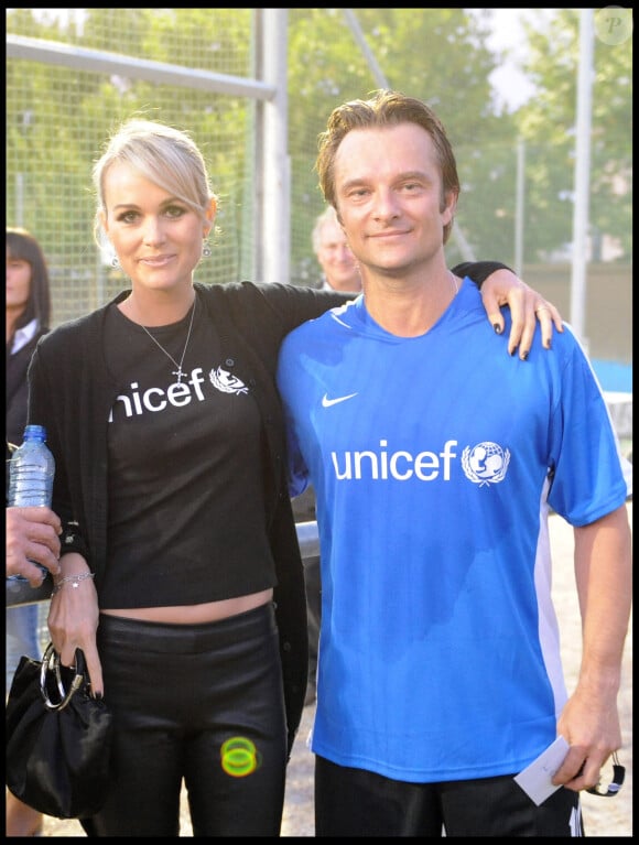Exclusif - Laeticia Hallyday et David Hallyday - Match de Gala au profit de l'Unicef au starde Nelson Paullou de Clichy. En 2008.