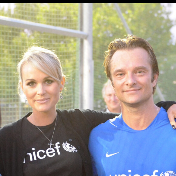 Exclusif - Laeticia Hallyday et David Hallyday - Match de Gala au profit de l'Unicef au starde Nelson Paullou de Clichy. En 2008.