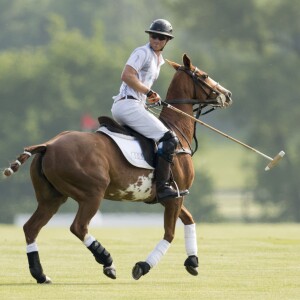 Le prince Harry lors de l'Audi Polo Challenge à Ascot le 28 mai 2016, qu'il disputait avec son frère le prince William au profit des associations Tusk Trust et Sentebale qu'ils soutiennent.