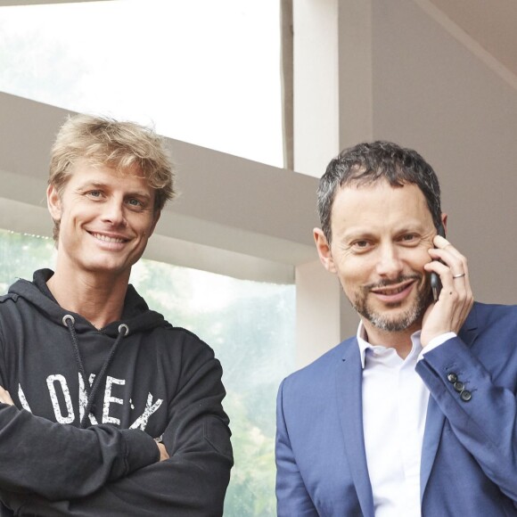 Arnaud Lemaire et Marc-Olivier Fogiel lors de la première journée du Trophée des Personnalités de Roland-Garros 2016, mercredi 1er juin 2016.
