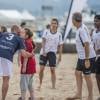 François Feldman, Eric Bauthéac, Gregory Berben lors du match de gala du 2e Beach Soccer à Cannes au profit de l'association Sourire et Partage, sur la plage Macé le 1er juin 2016