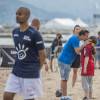 François Feldman, Eric Bauthéac lors du match de gala du 2e Beach Soccer à Cannes au profit de l'association Sourire et Partage, sur la plage Macé le 1er juin 2016