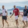 Thierry Glowacz, Kristian Knudsen, Anthony Lopez-Peralta, Maxime Montay lors du match de gala du 2e Beach Soccer à Cannes au profit de l'association Sourire et Partage, sur la plage Macé le 1er juin 2016
