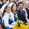 La princesse Madeleine, la princesse Sofia et le prince Carl Philip de Suède lors des célébrations à Skansen (Stockholm) de la Fête nationale le 6 juin 2016.