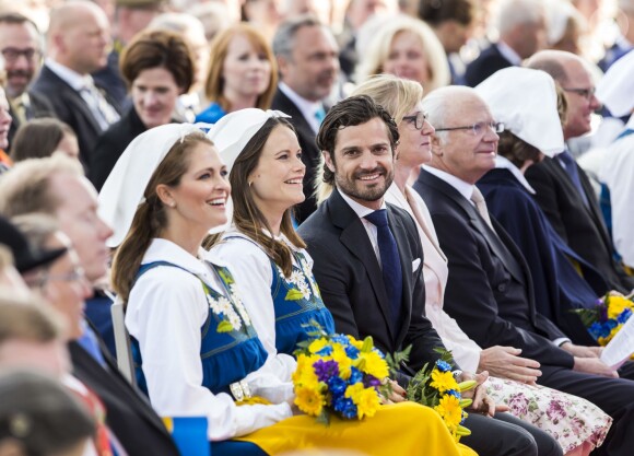 La princesse Madeleine, la princesse Sofia et le prince Carl Philip de Suède lors des célébrations à Skansen (Stockholm) de la Fête nationale le 6 juin 2016.
