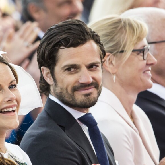 La princesse Madeleine, la princesse Sofia et le prince Carl Philip de Suède lors des célébrations à Skansen (Stockholm) de la Fête nationale le 6 juin 2016.