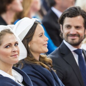 La princesse Madeleine, la princesse Sofia et le prince Carl Philip de Suède lors des célébrations à Skansen (Stockholm) de la Fête nationale le 6 juin 2016.