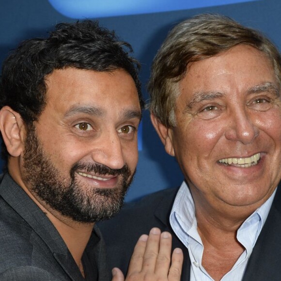 Cyril Hanouna et Jean-Pierre Foucault - Conférence de rentrée de Europe 1 à Paris. Le 3 septembre 2014