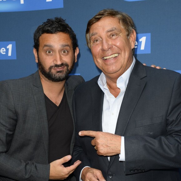 Cyril Hanouna et Jean-Pierre Foucault - Conférence de rentrée de Europe 1 à Paris. Le 3 septembre 2014
