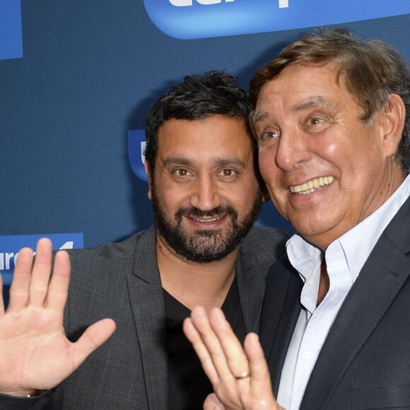 Cyril Hanouna et Jean-Pierre Foucault - Conférence de rentrée de Europe 1 à Paris. Le 3 septembre 2014