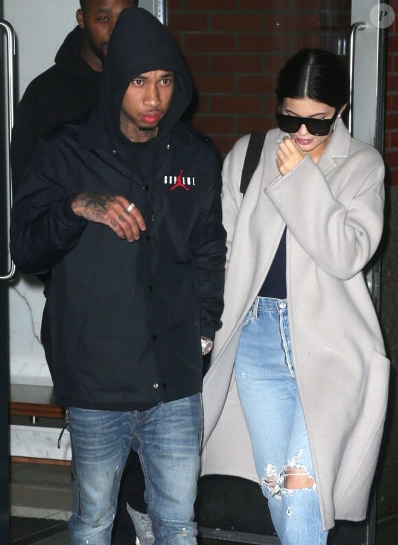 Kylie Jenner et son petit ami le rappeur Tyga se rendent à une soirée à New York, le 28 octobre 2015.