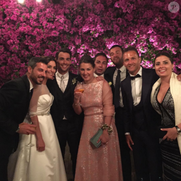 Domenico Criscito (à droite) et les mariés (à gauche) au mariage de Flavia Pennetta et Fabio Fognini le 11 juin 2016 en Italie, photo Instagram.