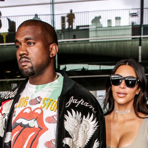 Kim Kardashian et son mari Kanye West arrivent à l'aéroport de Roissy-Charles-de-Gaulle, puis vont déjeuner au restaurant "L'Avenue" à Paris, le 13 juin 2016.