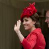 Kate Middleton, duchesse de Cambridge, lors de son arrivée à la chapelle Saint George au château de Windsor pour les cérémonies de l'Ordre de la Jarretière, le 13 juin 2016.