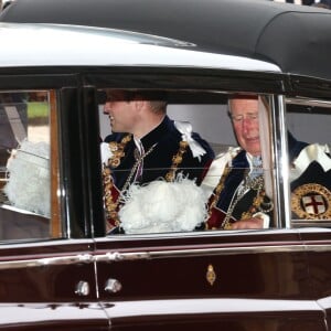 Le prince Charles et le prince William arrivent à la chapelle Saint George au château de Windsor pour les cérémonies de l'Ordre de la Jarretière, le 13 juin 2016