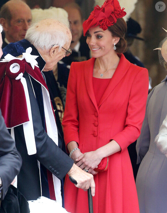 Kate Middleton à la chapelle Saint George au château de Windsor pour les cérémonies de l'Ordre de la Jarretière, le 13 juin 2016