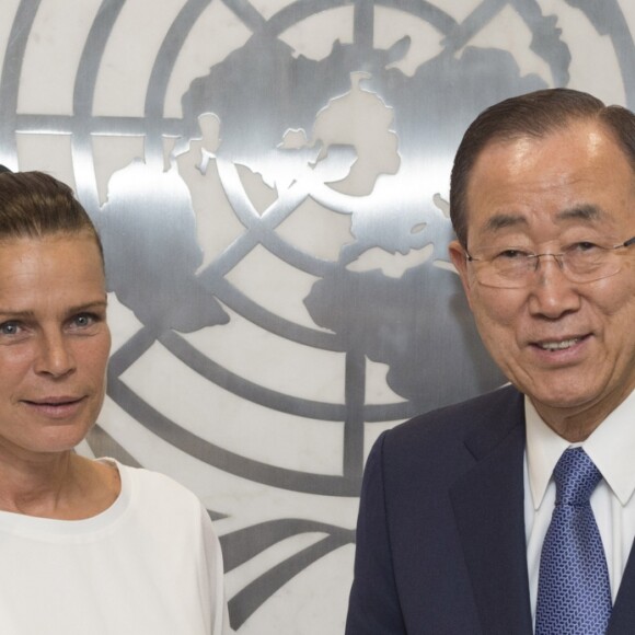 La princesse Stéphanie de Monaco rencontre le secrétaire général de l'ONU Ban Ki-moon à New York le 8 juin 2016. © ONU via BestImage