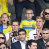 Helena Seger (épouse de Zlatan Ibrahimovic) et leurs fils Maximilian et Vincent assistent au match Italie - Suède au Stadium de Toulouse . Toulouse, le 17 juin 2016. © Cyril Moreau/Bestimage