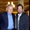 Exclusif - Patrick Poivre d'Arvor et son fils Arnaud Poivre d'Arvor - Déjeuner "Pères et fils" au Café de la Paix à Paris le 16 juin 2016. © Julio Piatti / Bestimage
