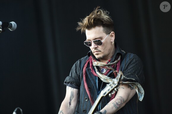 Johnny Depp - Concert des "Hollywood Vampires" au parc d'attractions "Gröna Lund" à Stockholm en Suède le 30 mai 2016.