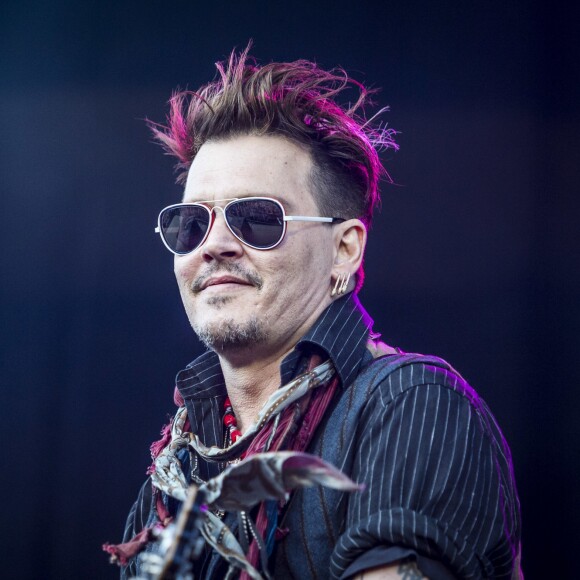 Johnny Depp - Concert des "Hollywood Vampires" au parc d'attractions "Gröna Lund" à Stockholm en Suède le 30 mai 2016.