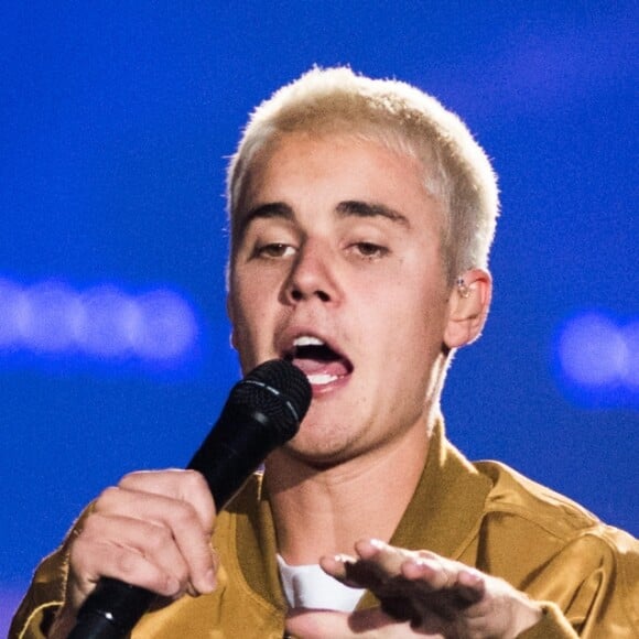 Justin Bieber en concert à Calgary lors de sa tournée "Purpose World Tour", le 13 juin 2016.
