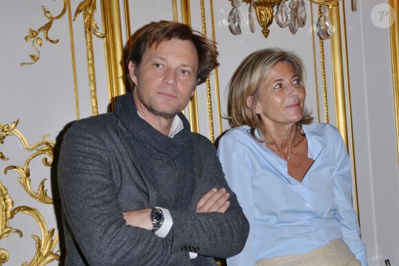 Laurent Delahousse, Claire Chazal à la conférence de presse de la Flamme Marie Claire à l'hôtel Marois dans les salons France-Amériques à Paris le 14 juin 2016.