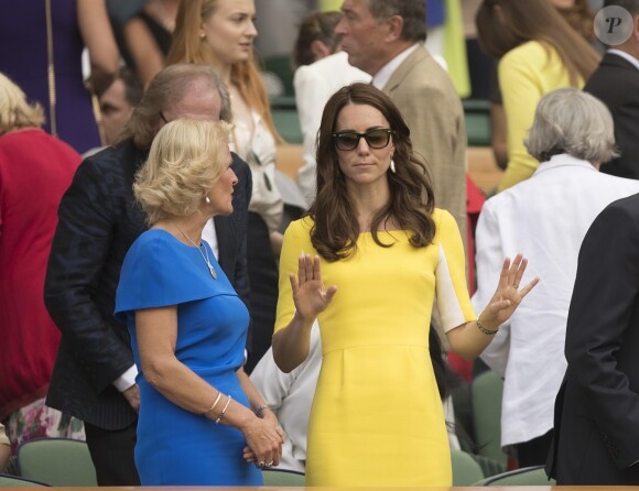 Kate Middleton au tournoi de Wimbledon pour voir le match qui oppose l'américaine Serena Williams à la russe Elena Vesnina à Londres, le 7 juillet 2016