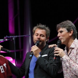 Priscilla Betti, Mathieu Canaby, Jérôme Anthony, Tex - Concert lors de la journée de l'association "Enfant Star & Match" à la Pinède de Juan Les Pins le 8 juillet 2016.