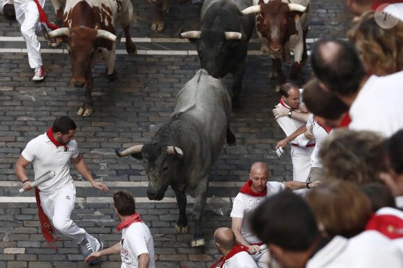 Corrida de rues durant le festival de Sanfermines 2016 à Pampelune le 9 juillet 2016.