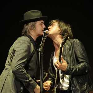 Pete Doherty et Carl Barat du groupe The Libertines en concert au Alexandra Palace à Londres. Le 27 septembre 2014