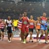Ashton Eaton et les athlètes du décathlon aux Jeux Olympiques de Londres. Août 2012.