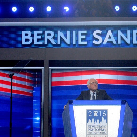 Bernie Sanders  au Premier jour de la Convention Nationale Démocrate à Philadelphie. Le 25 juillet 2016