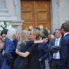 Carlo Ferdinando Borromeo, Beatrice Borromeo, Carlo Borromeo et Pierre Casiraghi lors des obsèques de Marta Marzotto en l'église Sant'Angelo à Milan le 1er août 2016