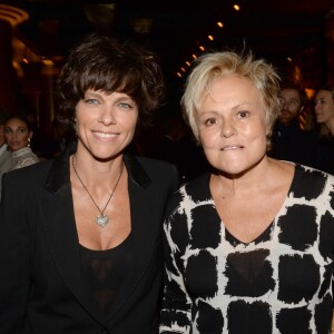 Exclusif - Muriel Robin et sa compagne Anne Le Nen - Inauguration du restaurant péruvien "Manko" de la star mondiale de la cuisine sud-américiane, Gaston Acurio au 15, avenue Montaigne à Paris le 5 février 2016. © Rachid Bellak/Bestimage