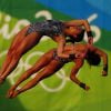 Ingrid Oliveira et Giovanna Pedroso pendant leur performance au plongeon à 10m, Maria Lenk Aquatics Centre, Rio de Janeiro, le 9 août 2016.