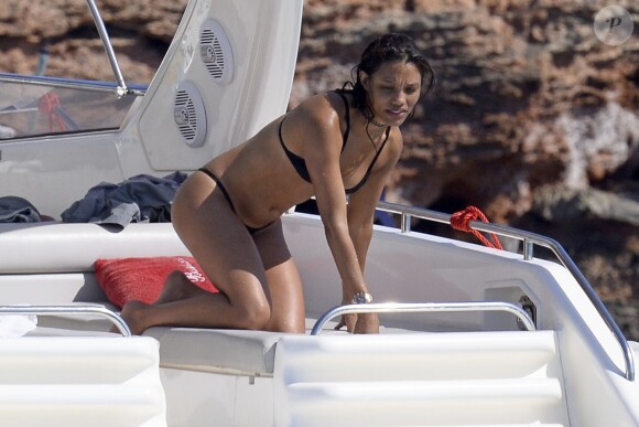 Exclusif - David Guetta et sa compagne Jessica Ledon en vacances à Ibiza, le 28 juillet 2016