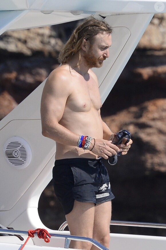 Exclusif - David Guetta et sa compagne Jessica Ledon en vacances à Ibiza, le 28 juillet 2016