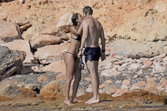 Exclusif - David Guetta et sa compagne Jessica Ledon en vacances à Ibiza, le 28 juillet 2016